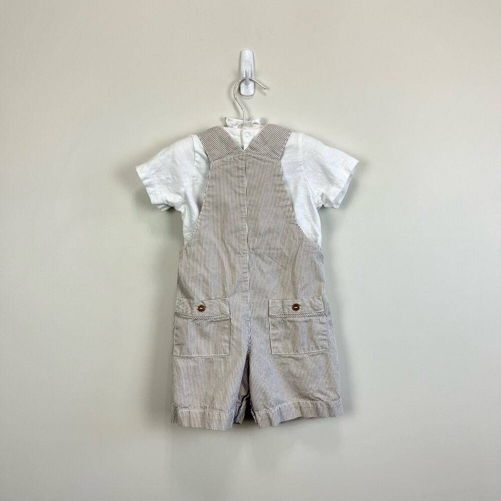 Jacadi Cream Striped Overalls with Anchor Detail - Picture 7 of 11